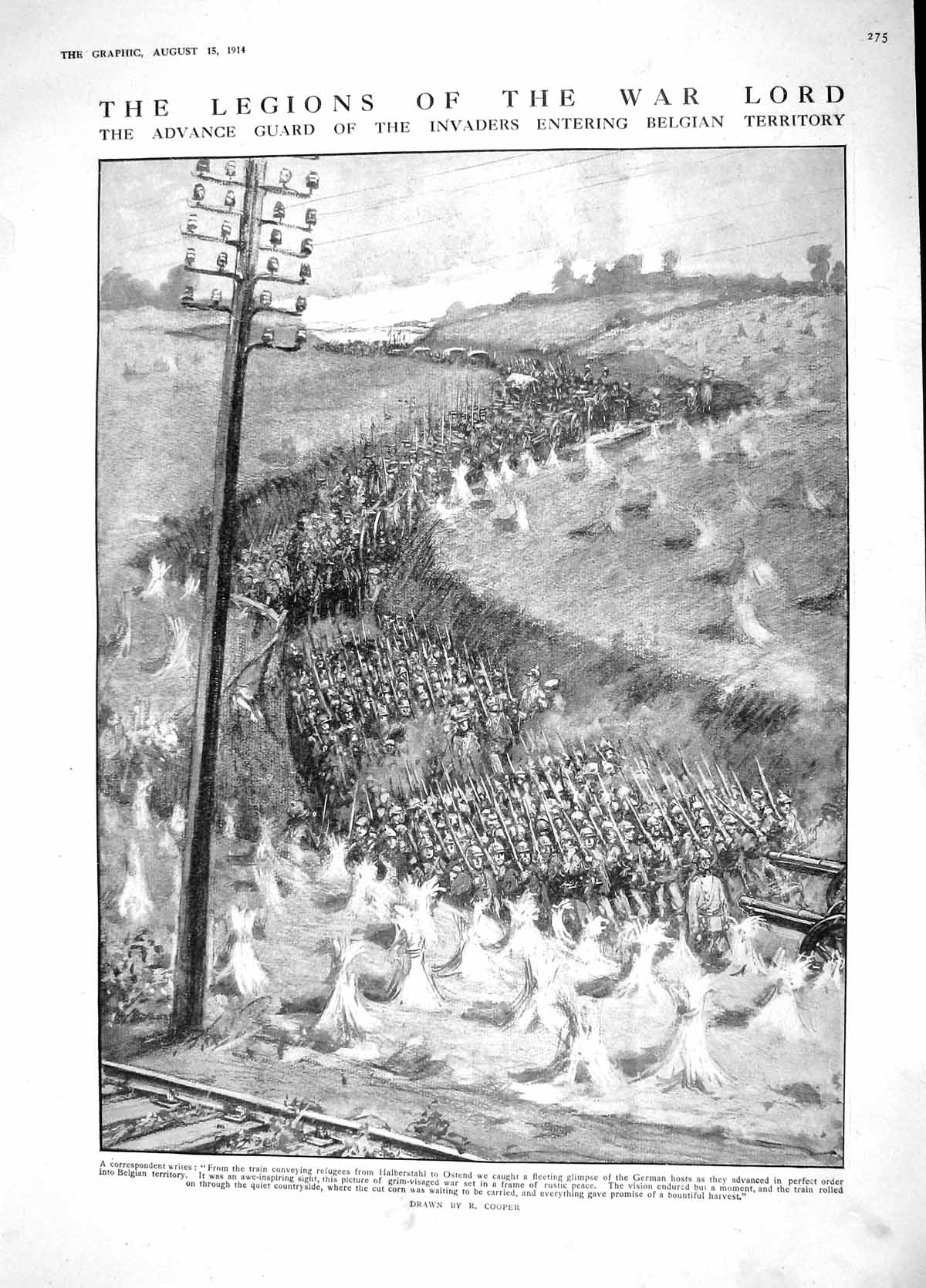 Original Old Antique Print 1914 Advance Guard Belgian Siers Alsace Leman Emmich
