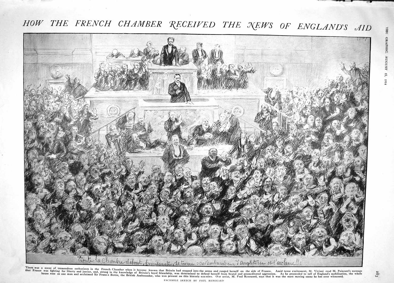 Old Antique Print 1914 French Chamber Viviani Poincare War Africa Laurens 20th
