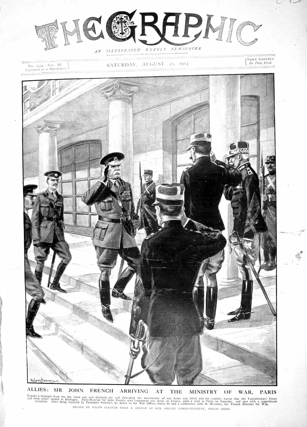 Original Old Antique Print 1914 Sir John French Ministry War Paris France War
