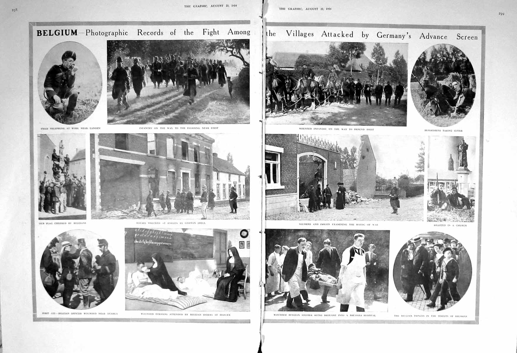 Old Antique Print 1914 Belgium War Germany Siers Church Priests Landen 20th