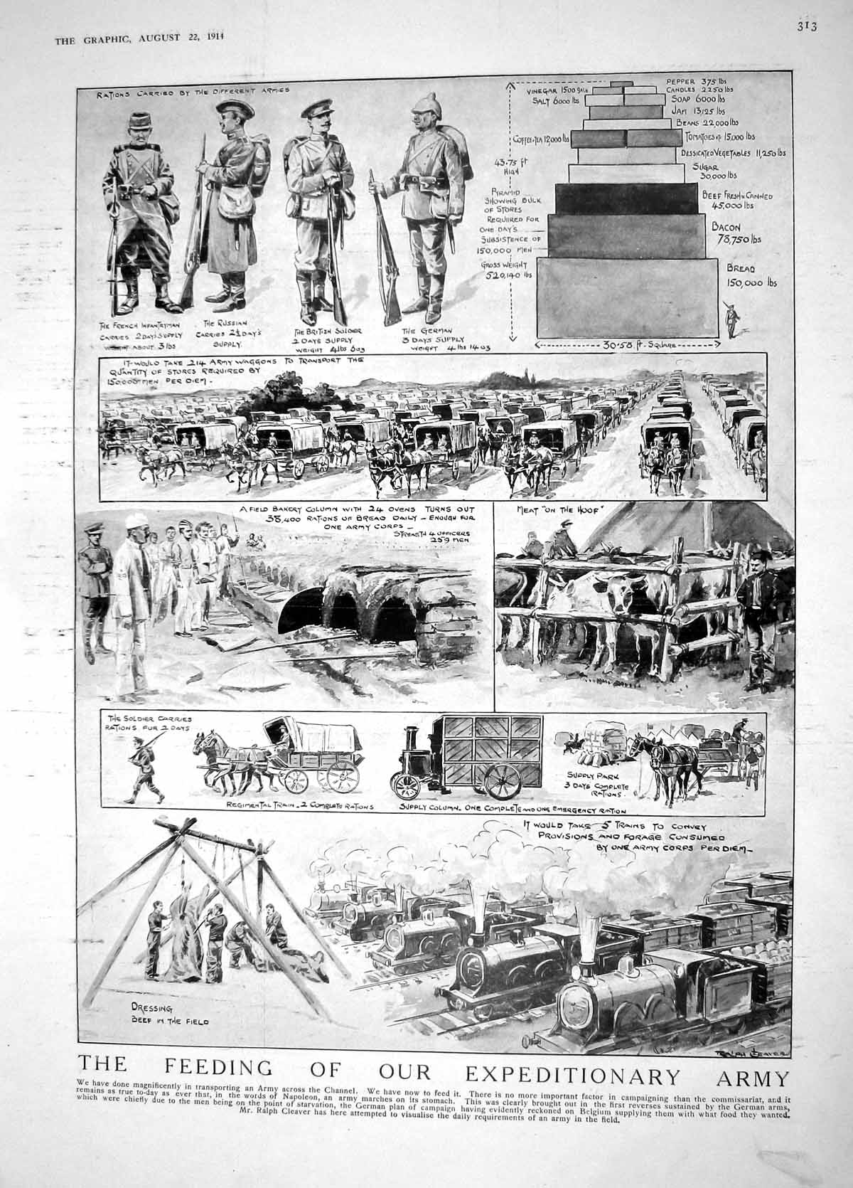 Original Old Antique Print 1914 War Army Siers Food Cattle Train Women Joan Arc