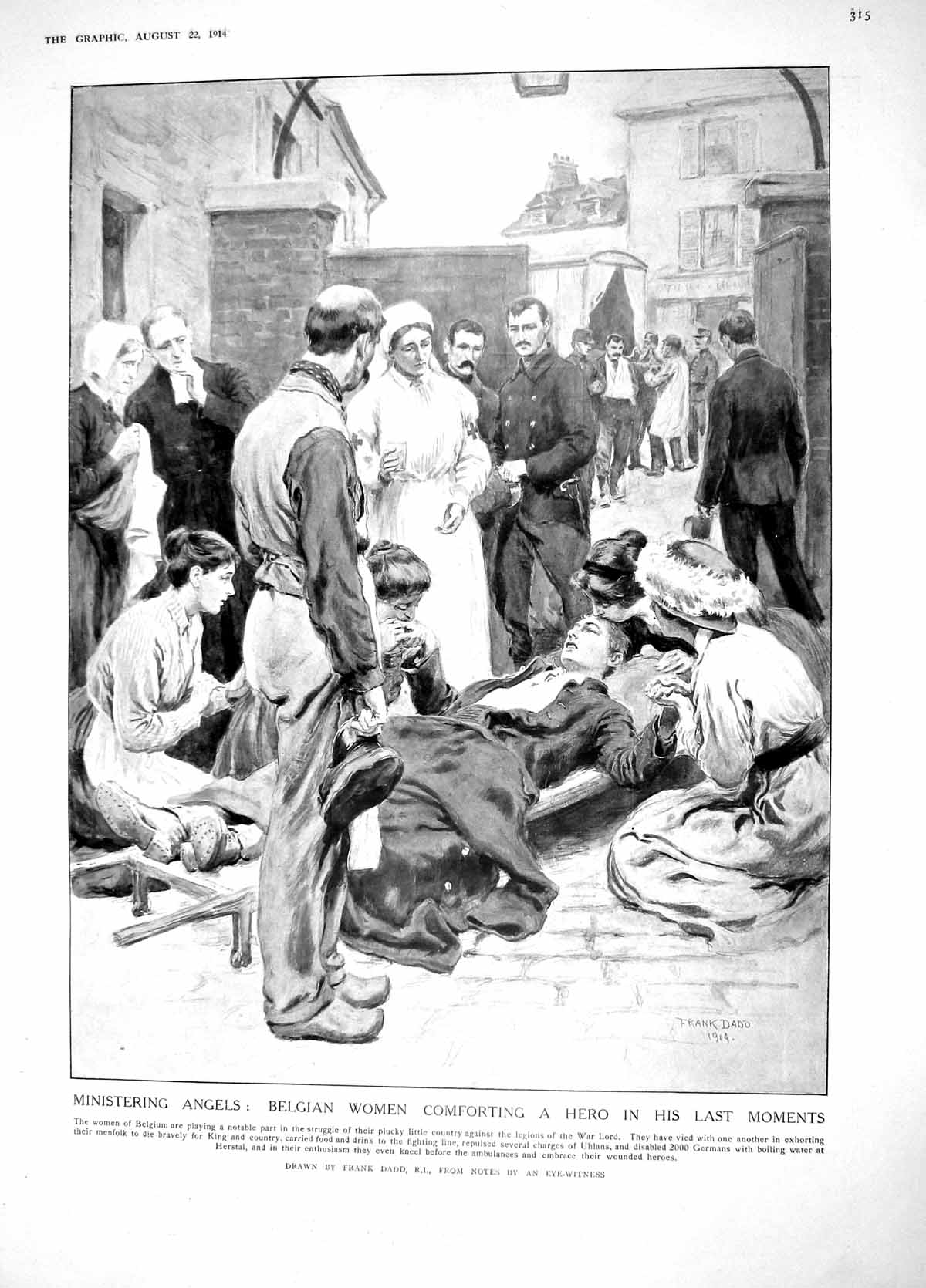 Original Old Antique Print 1914 Belgian Women War Siers Nurse Rhine Germany Map