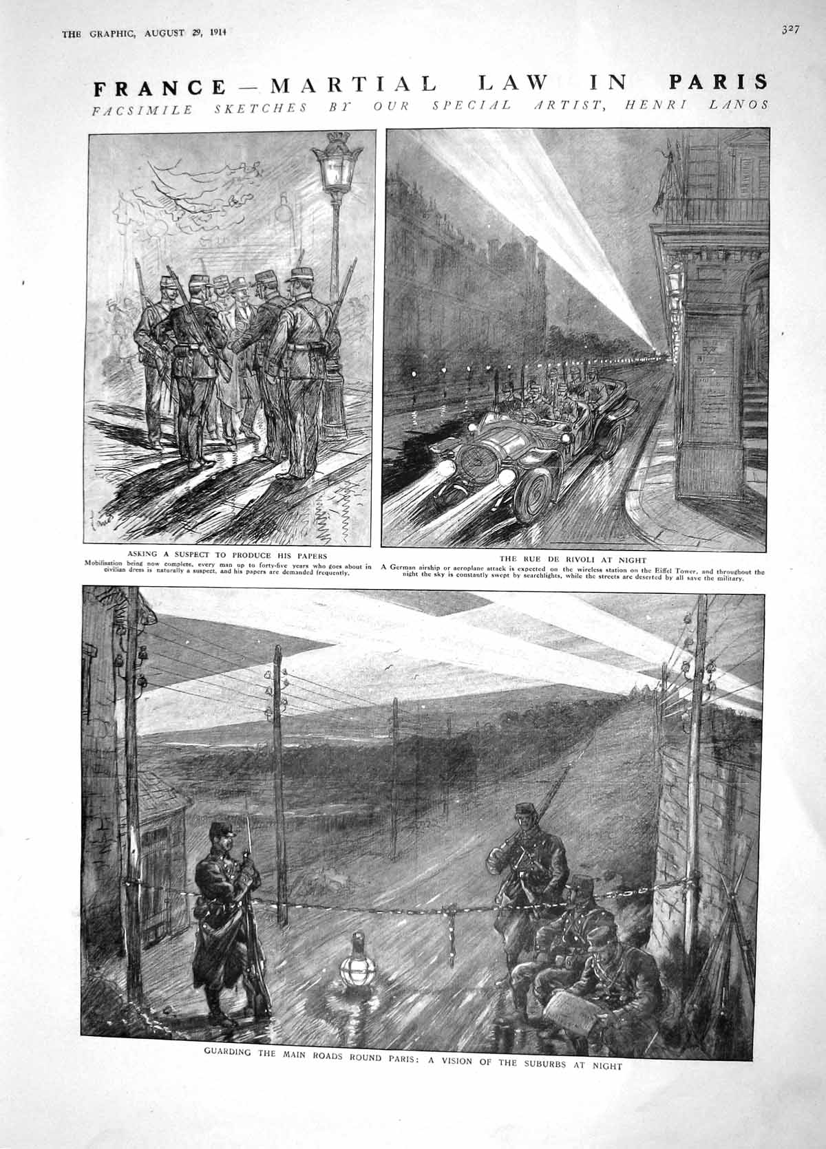 Old Antique Print 1914 France Marital Law Paris Police Namur Fort Belgium 20th