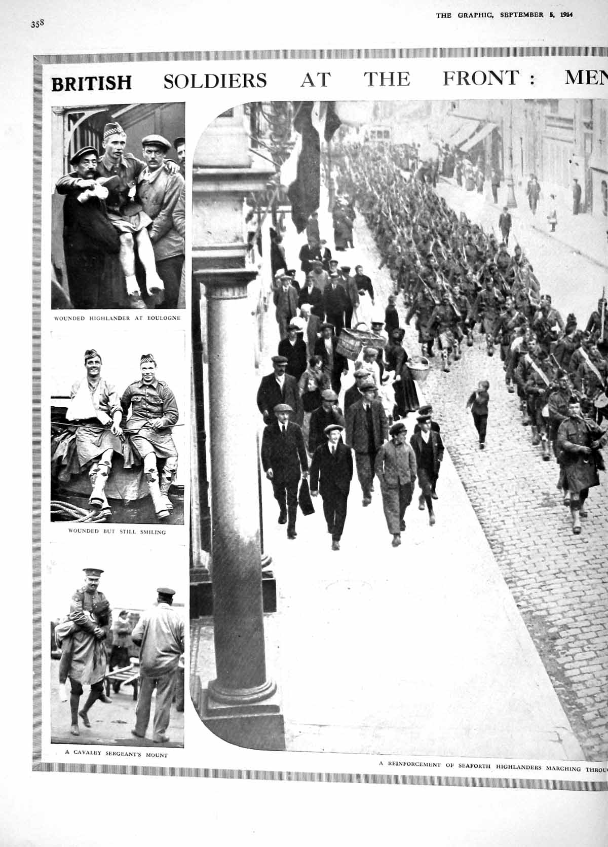 Original Old Antique Print 1914 British Siers War Seaforth Highlanders Boulogne