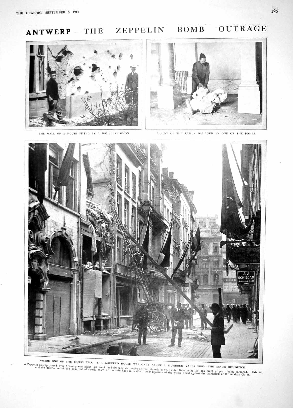 Original Old Antique Print 1914 Antwerp Zeppelin Bomb British Marines Ost 20th