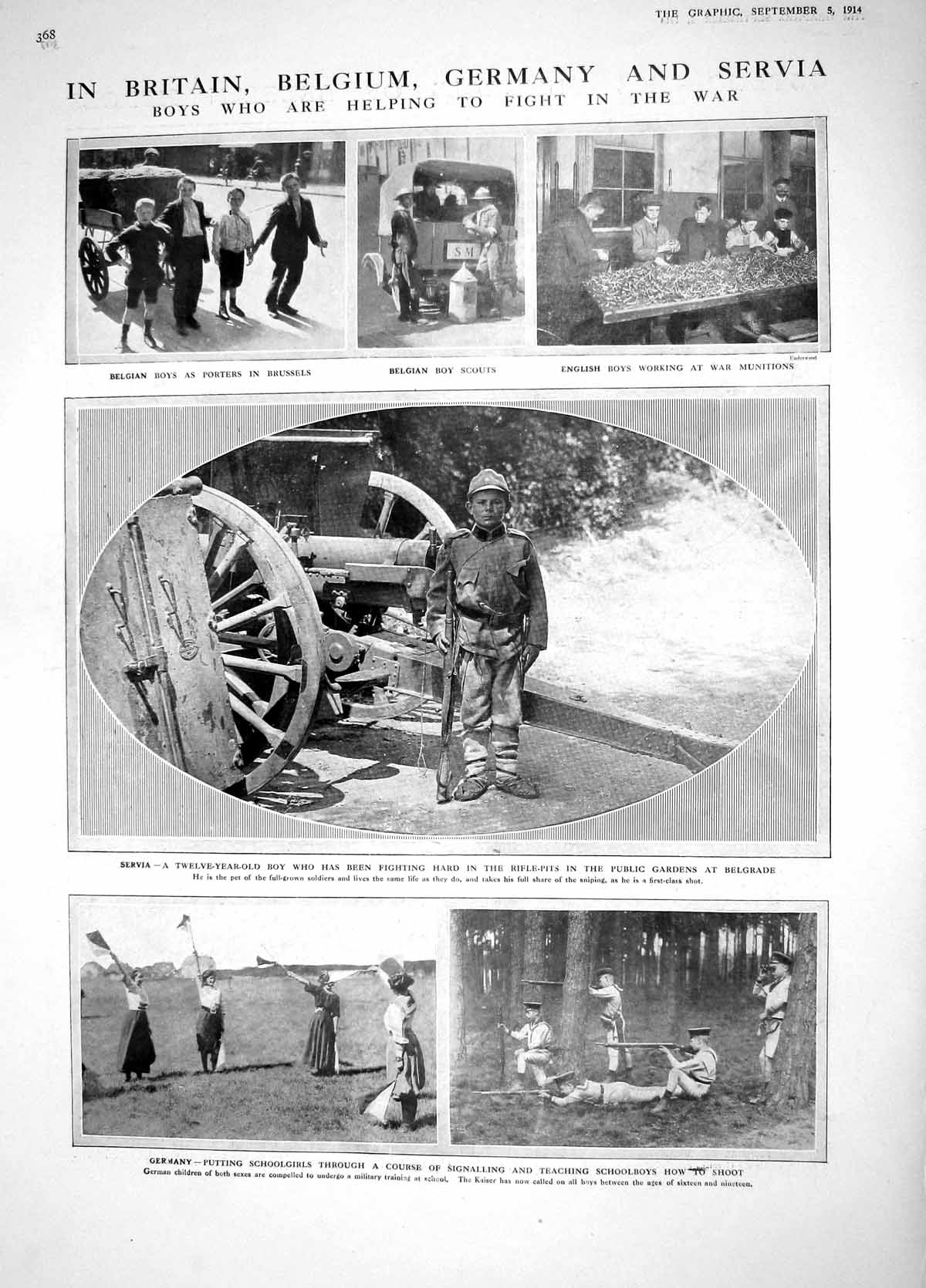 Original Old Antique Print 1914 Germany Servia War Children Funeral Gendarmes