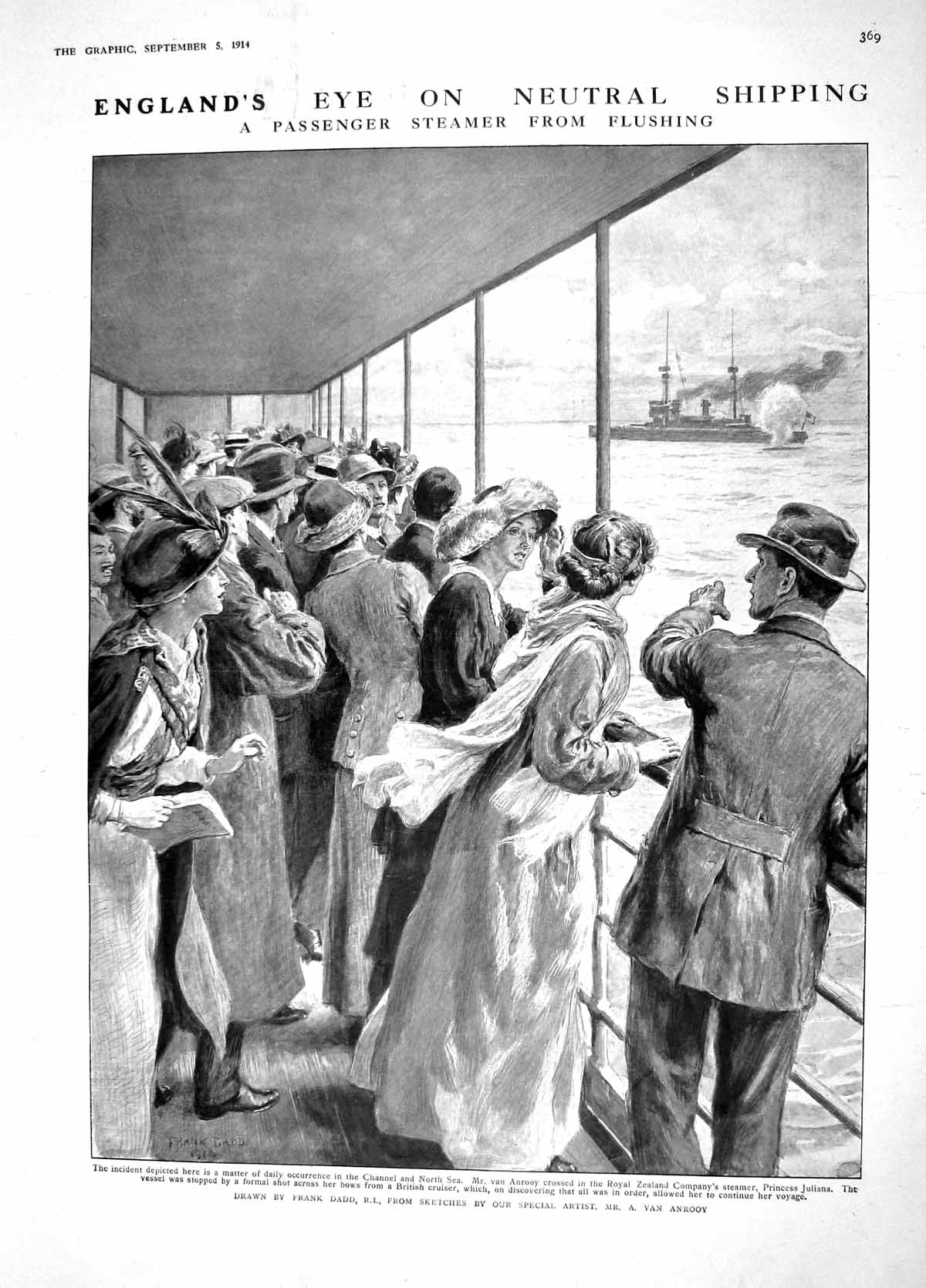 Old Antique Print 1914 Passenger Ship Flushing Anrooy Belgium Charleroi 20th