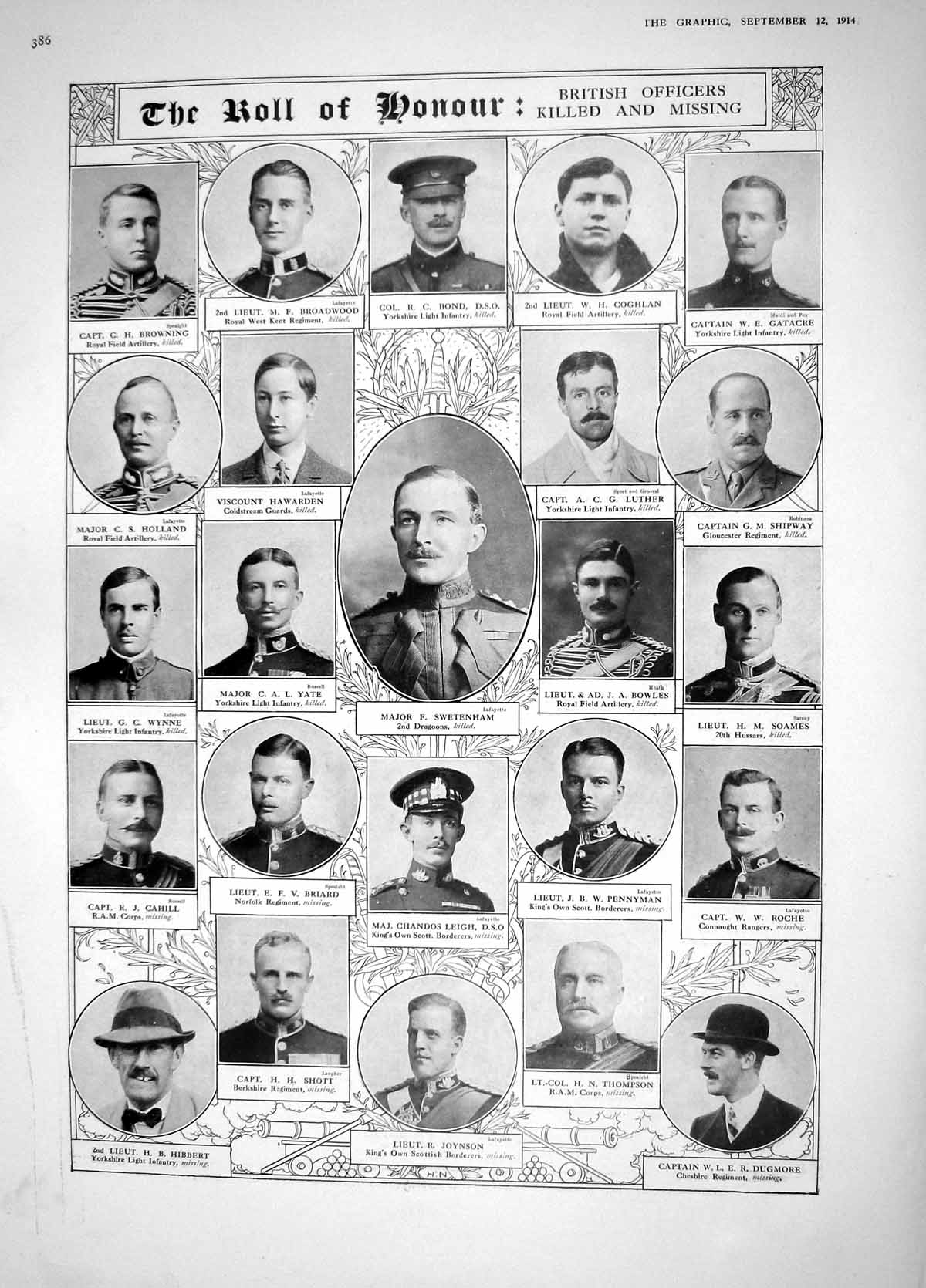 Original Old Antique Print 1914 War Honour Swetenham Leigh Roche Grenfell 20th