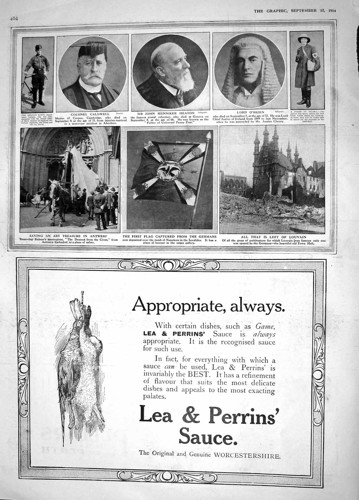 Old Antique Print 1914 Caldwell Heaton O'Brien Antwerp Louvain German War 20th