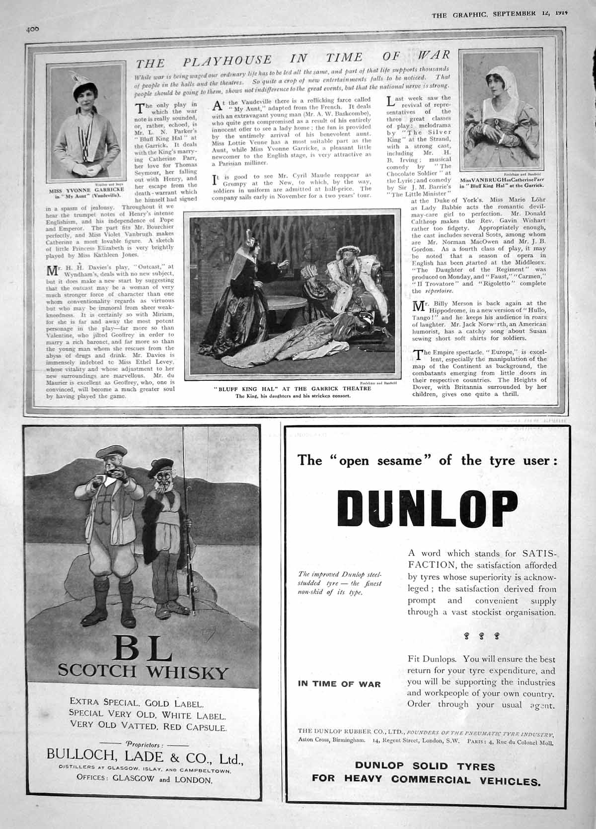 Old Antique Print 1914 Bluff King Hal Garrick Theatre Garricke Vanburgh 20th