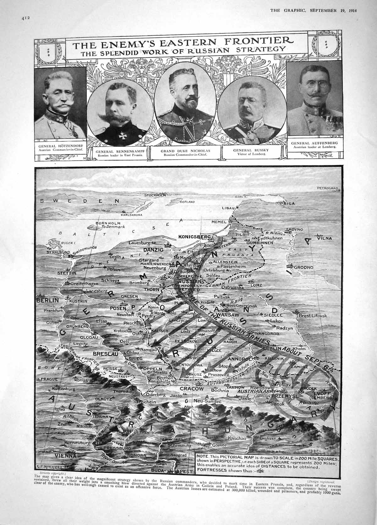 Original Old Antique Print 1914 Duke Nicholas Russia Russky Map Lemberg 20th