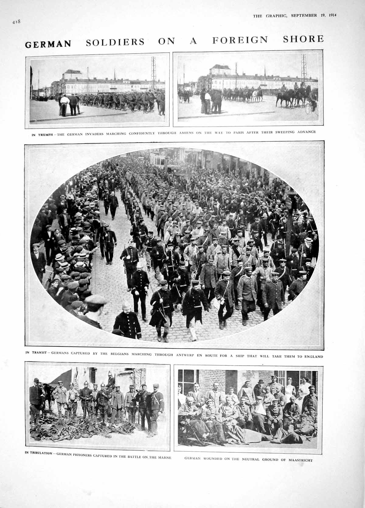 Original Old Antique Print 1914 German Siers War Maastricht Belgian Church Zele