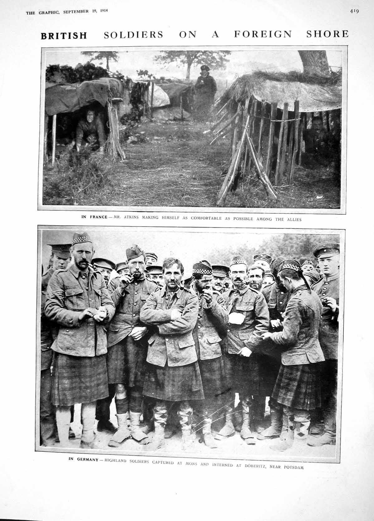 Original Old Antique Print 1914 British Siers War France Atkins Mons Termonde
