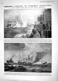 Old Antique Print 1914 German Mines Sea Ships Merchant Kaipara Saskatoon 20th