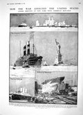 Original Old Antique Print 1914 War America Ships Olympic Shamrock German 20th
