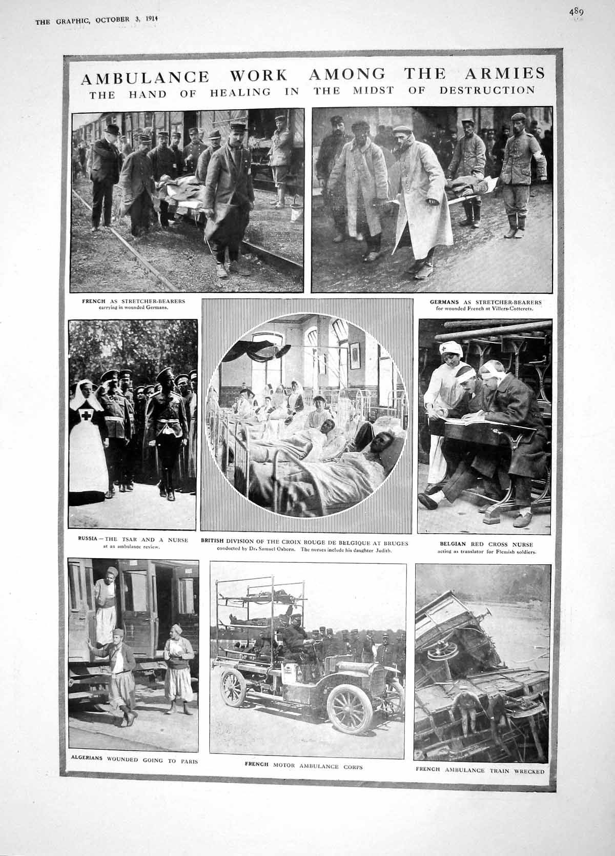 Old Antique Print 1914 Ambulance War Nurse Bradford Harrison Watson Field 20th