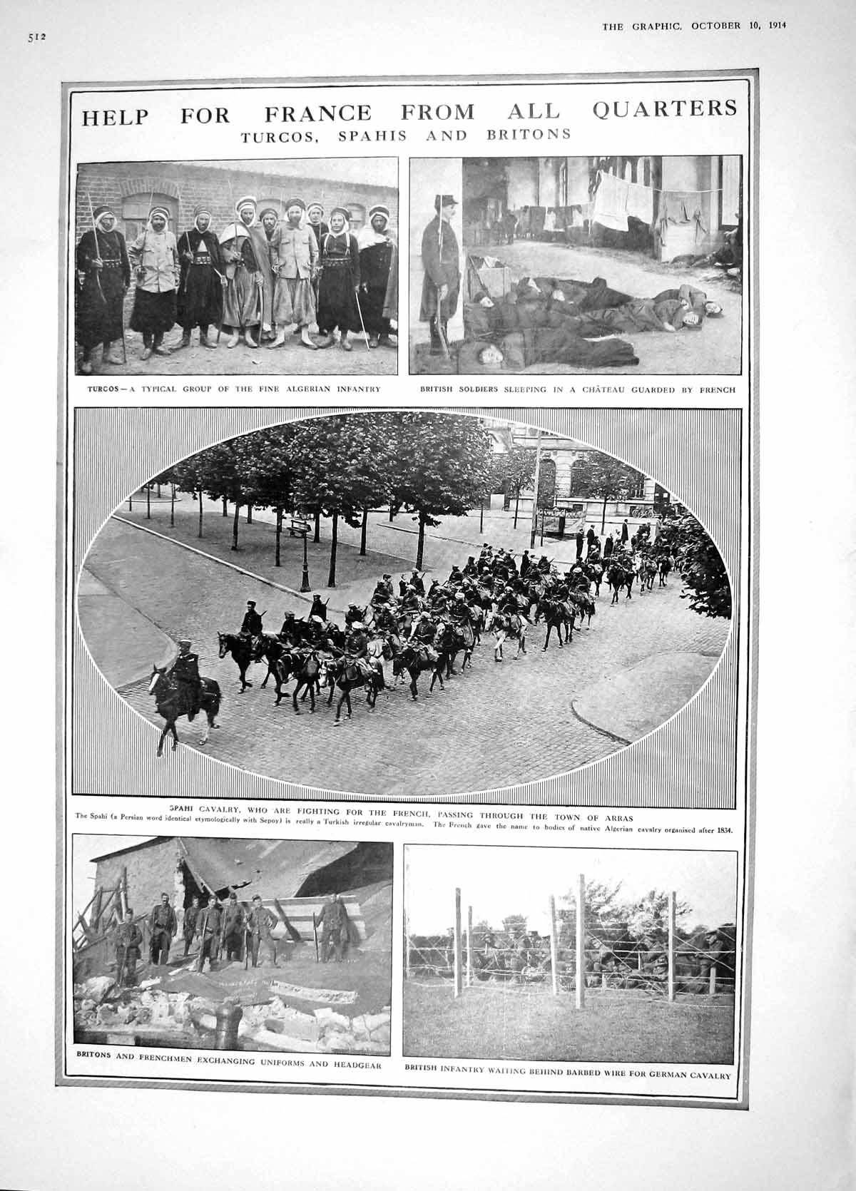 Old Antique Print 1914 Turcos Spahis Britons War Arras Cecil Cameron Boyd 20th