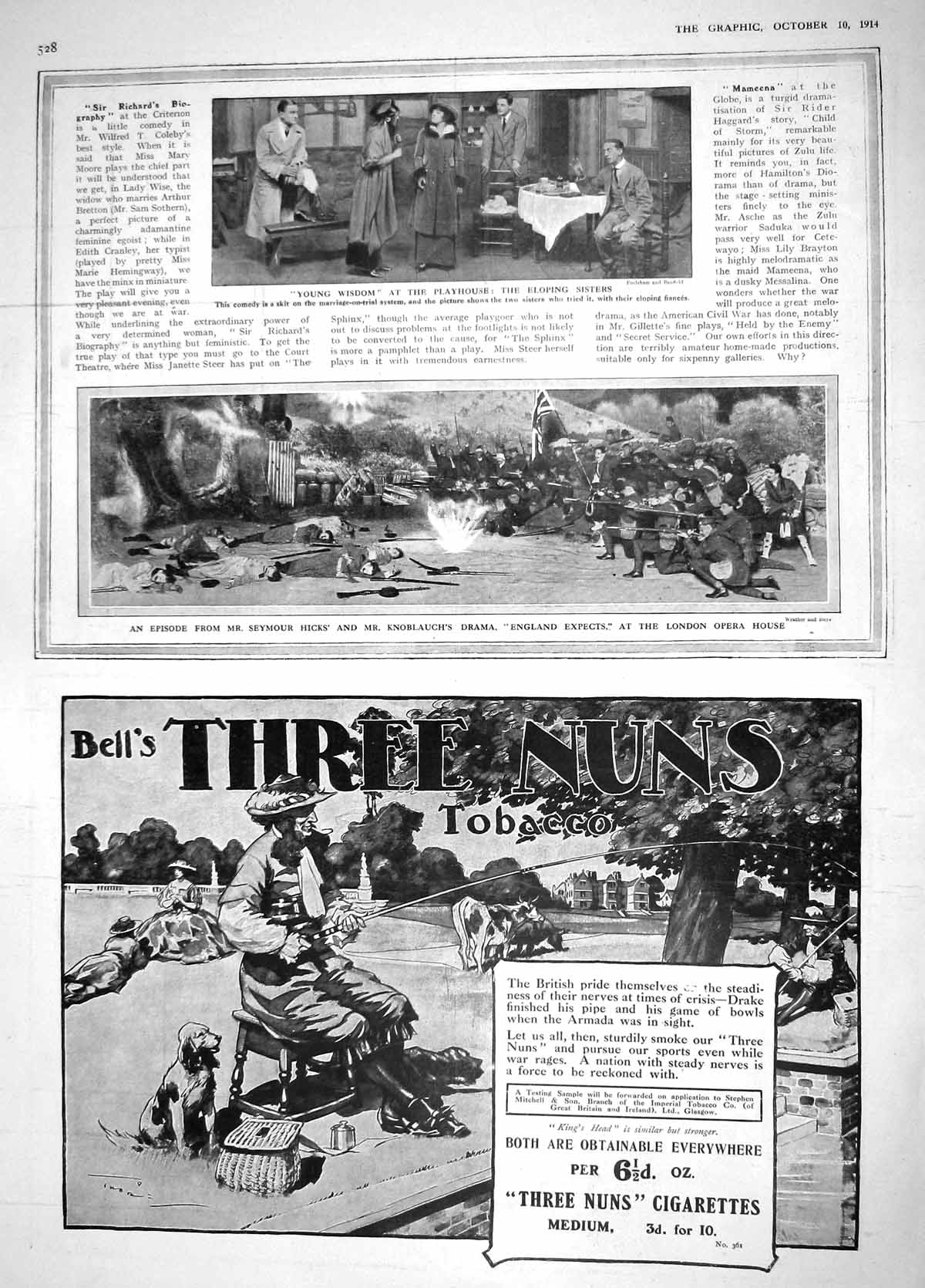Old Antique Print 1914 Playhouse Theatre Eloping Sisters Hicks Knoblauch 20th