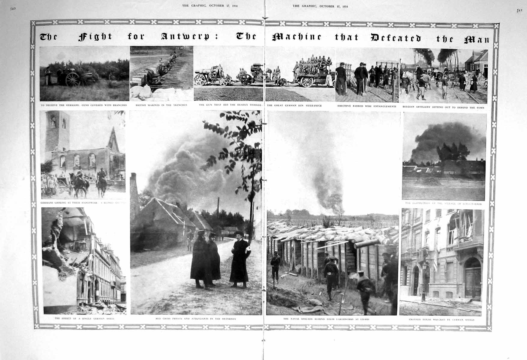 Old Antique Print 1914 Antwerp War Red Cross Priests Lierre Marines Army 20th