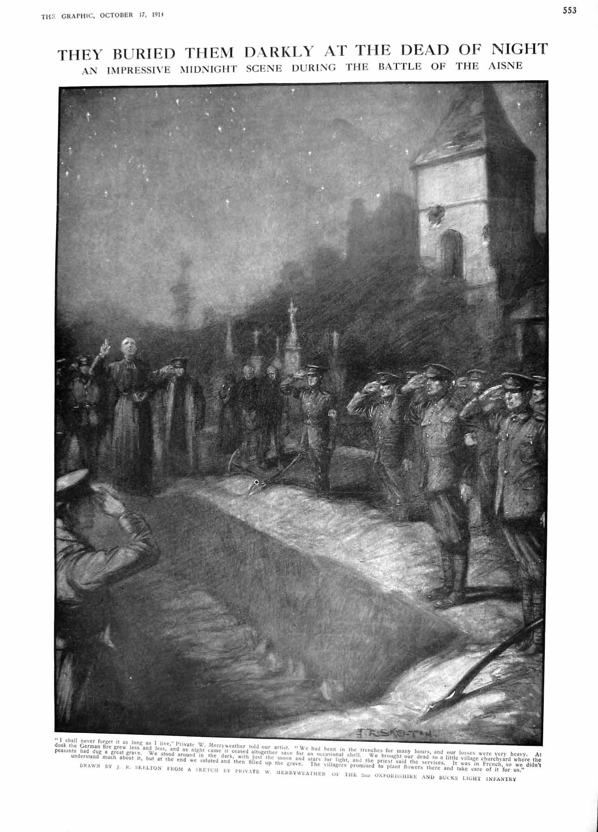 Original Old Antique Print 1914 Battle Aisne Funeral War Siers Billingsgate