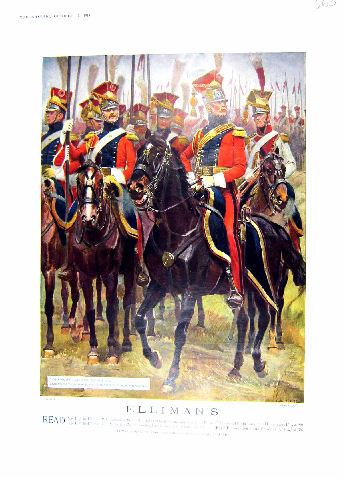 Original Old Antique Print 1914 Colour Ellimans Embrocation Slouth England 20th