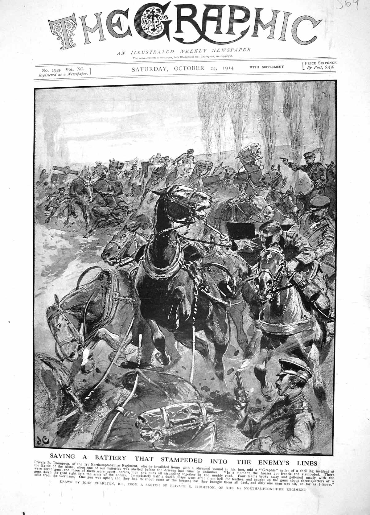 Original Old Antique Print 1914 Private Thompson Northamptonshire Siers War