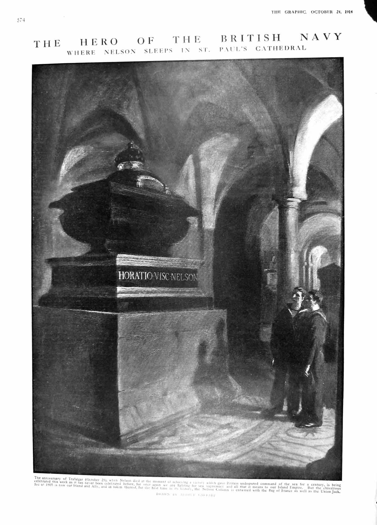 Old Antique Print 1914 Nelson British Navy Tomb Paul'S Cathedral Ostend 20th