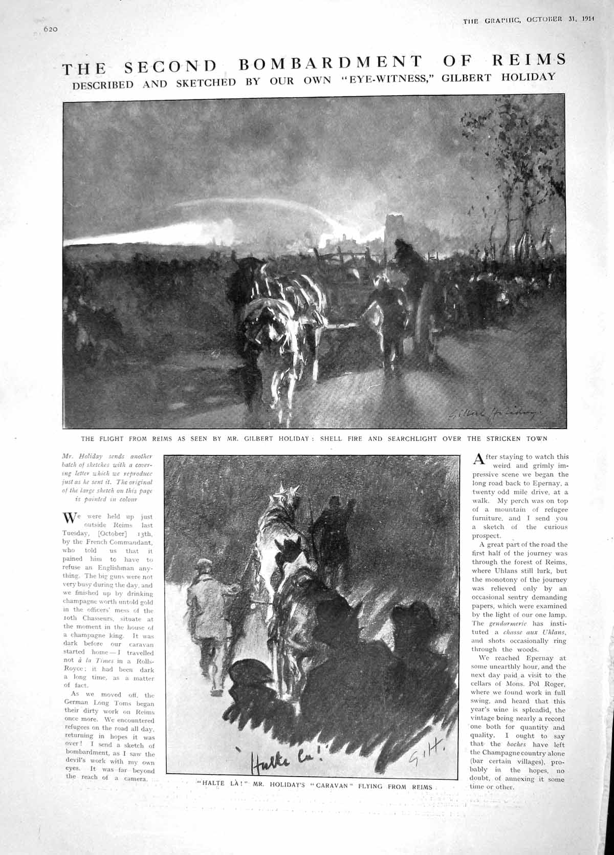 Original Old Antique Print 1914 Reims Gilbert Holiday German Aeroplanes Fl 20th