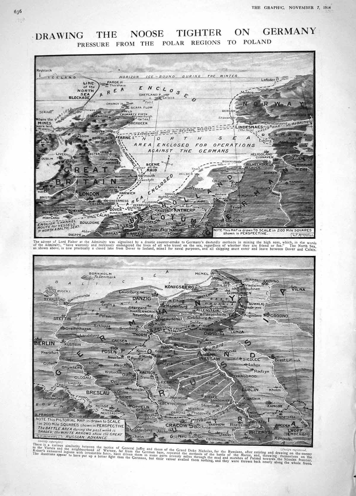 Original Old Antique Print 1914 Lord Fisher Joffre Russia Map Britain Stornoway