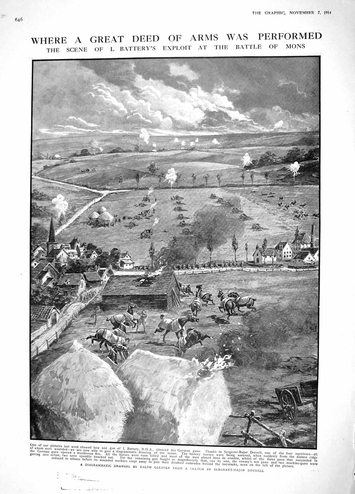 Original Old Antique Print 1914 War Germany Dorrell Battle Mons Parlementaries