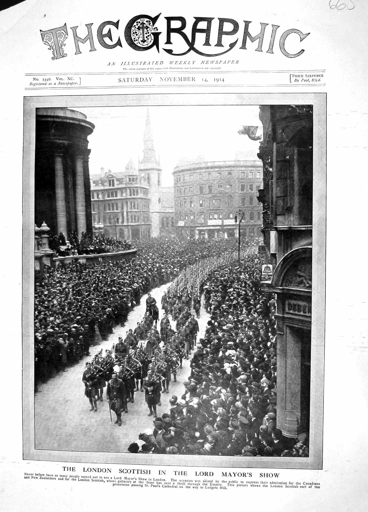 Original Old Antique Print 1914 London Scottish Siers Lord Mayor'S Sh 20th