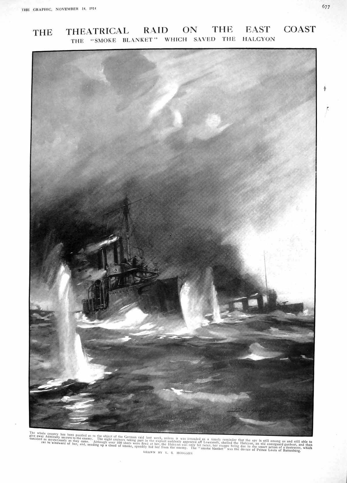 Old Antique Print 1914 German Raid East Coast War Ship Halcyon Lowestoft 20th