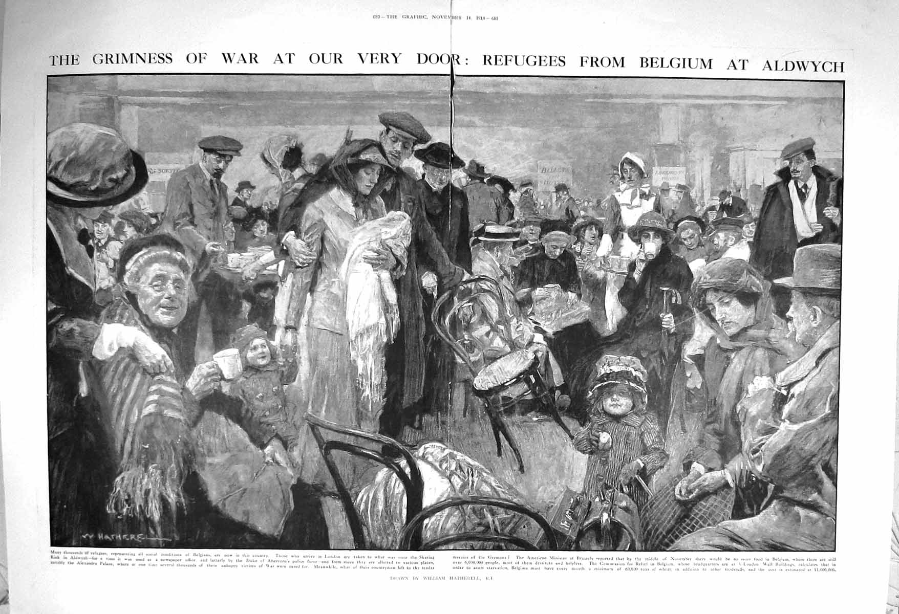 Original Old Antique Print 1914 Refugees Belgium People Aldwych London 20th