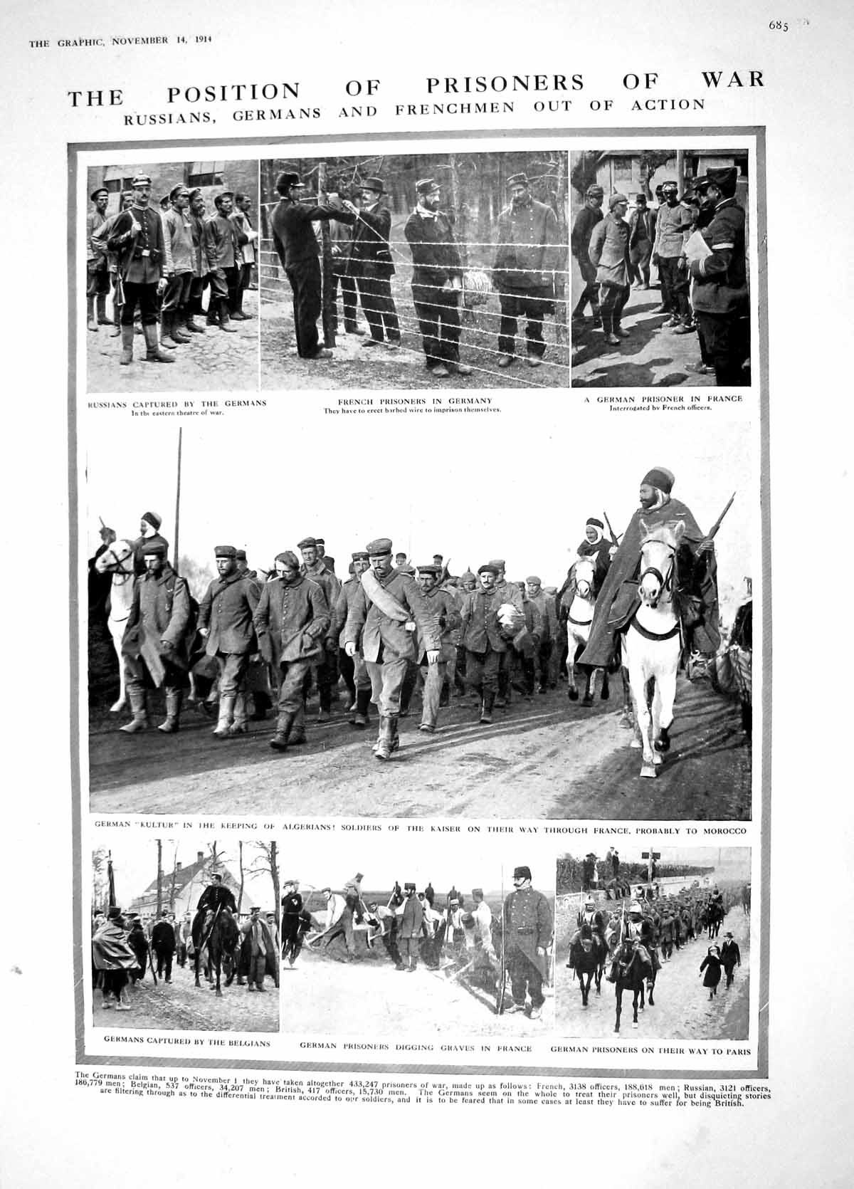 Old Antique Print 1914 French Prisoners War Germany Kultur Onslow Kinloss 20th