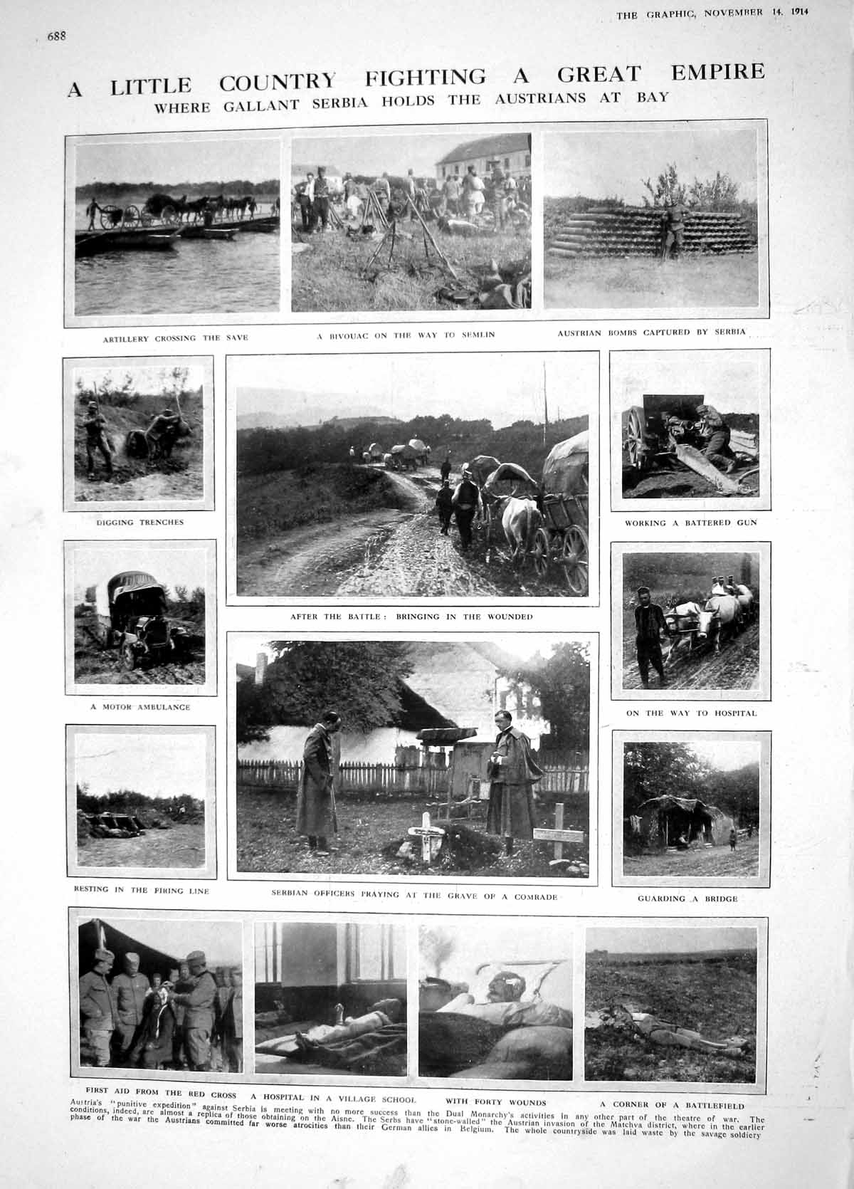 Old Antique Print 1914 Serbia War Austrians Hospital Jerram Kinnaird Rose 20th