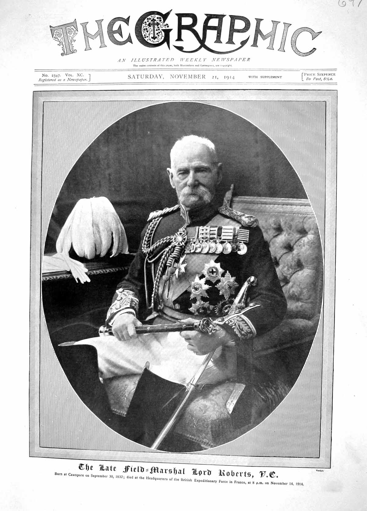 Original Old Antique Print 1914 Portrait Field-Marshal Lord Roberts Cawnpore