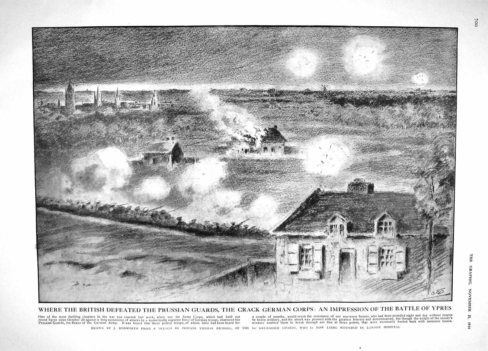 Original Old Antique Print 1914 Battle Ypres Prussian Guards German War Roberts
