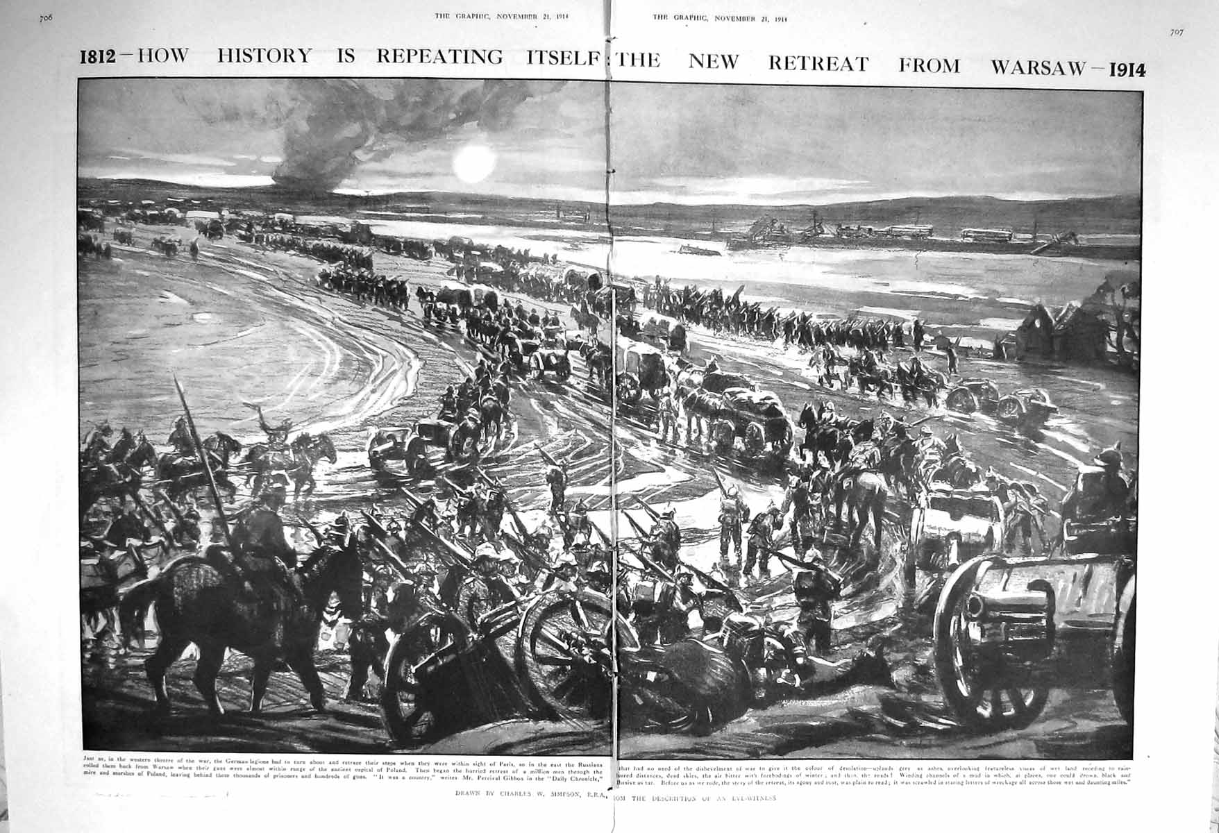 Original Old Antique Print 1914 Siers Retreat Warsaw German Russia Weapons