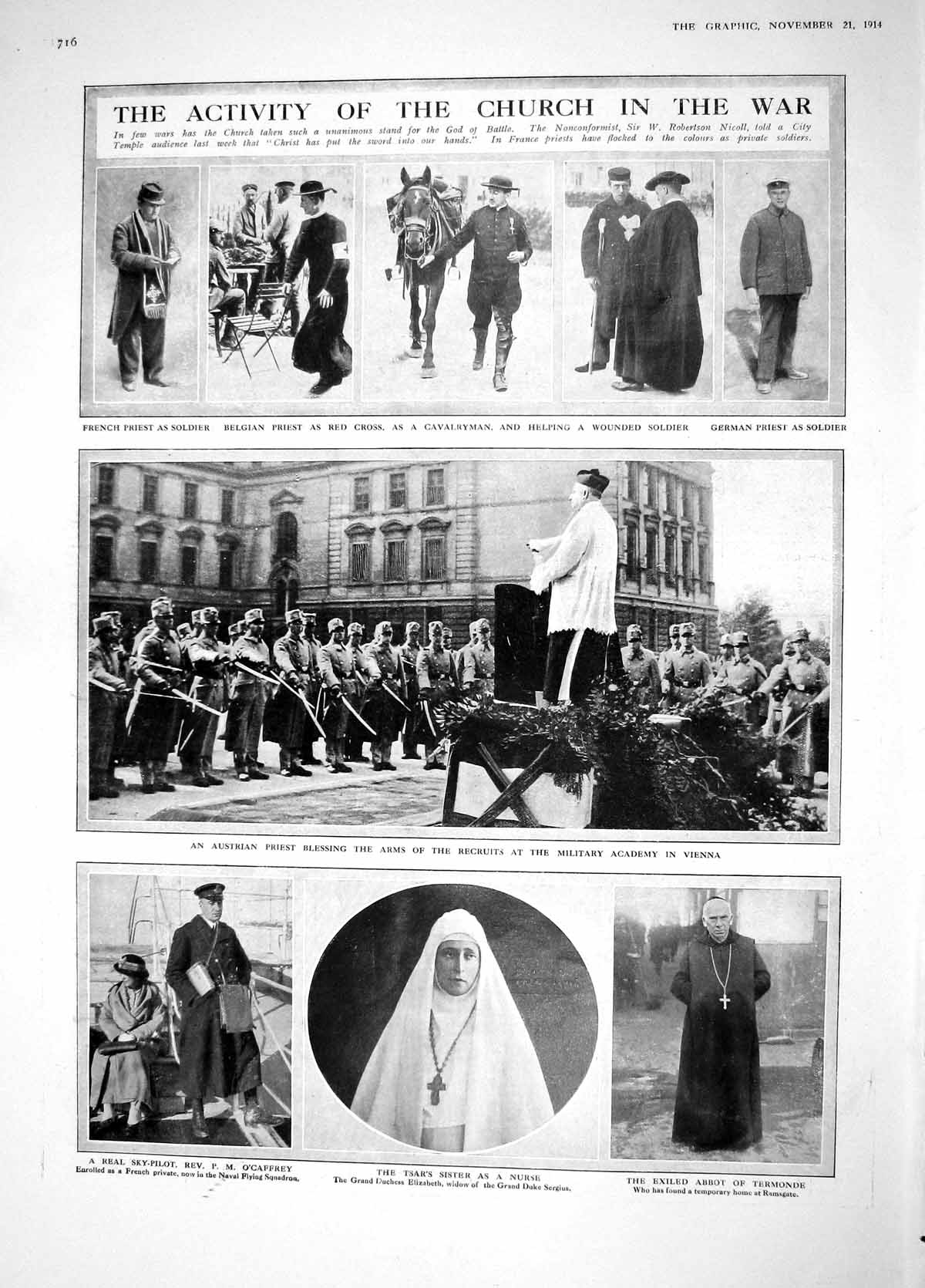 Old Antique Print 1914 Belgian Priest Red Cross Nurse Abbot War Welch Ley 20th