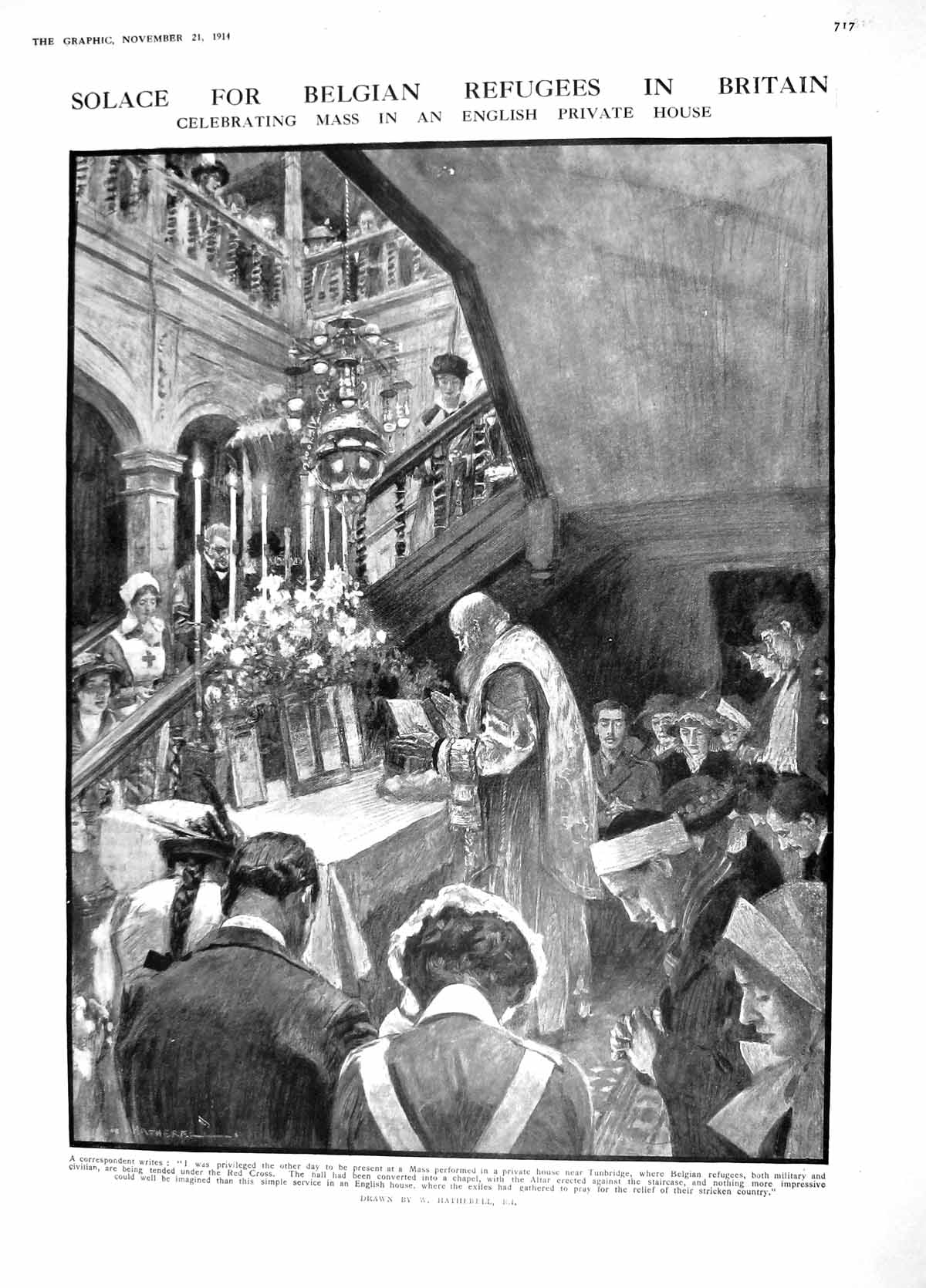 Original Old Antique Print 1914 Belgian Refugees Britain Mass Tunbridge F 20th