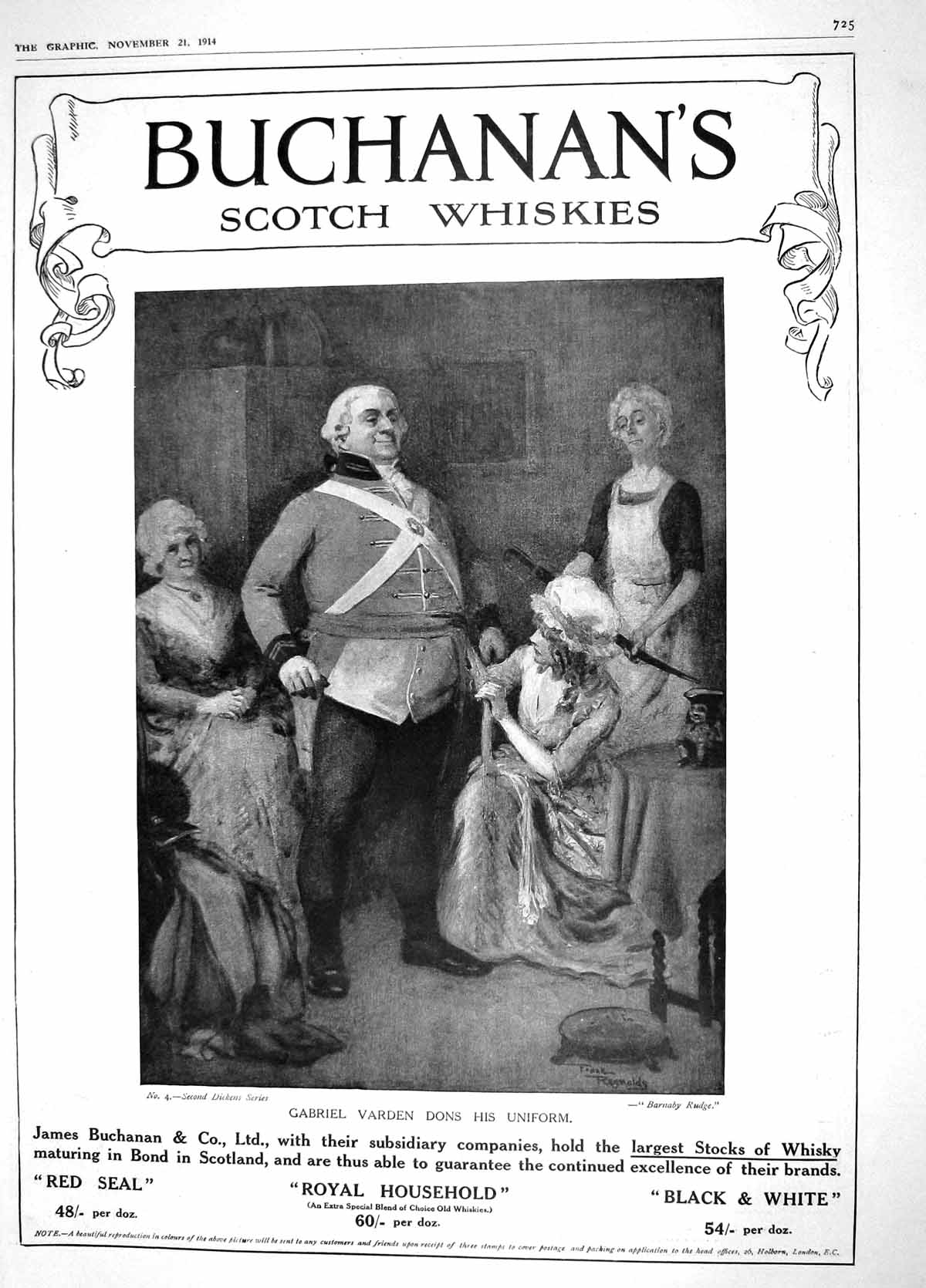 Old Antique Print 1914 Buchanan'S Scotch Whisky Henry Prince Wales Gill 20th