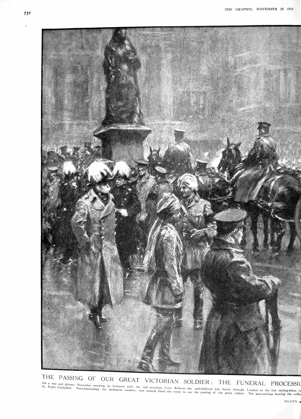 Old Antique Print 1914 Funeral Procession War Lord Roberts Keyser Hotel 20th