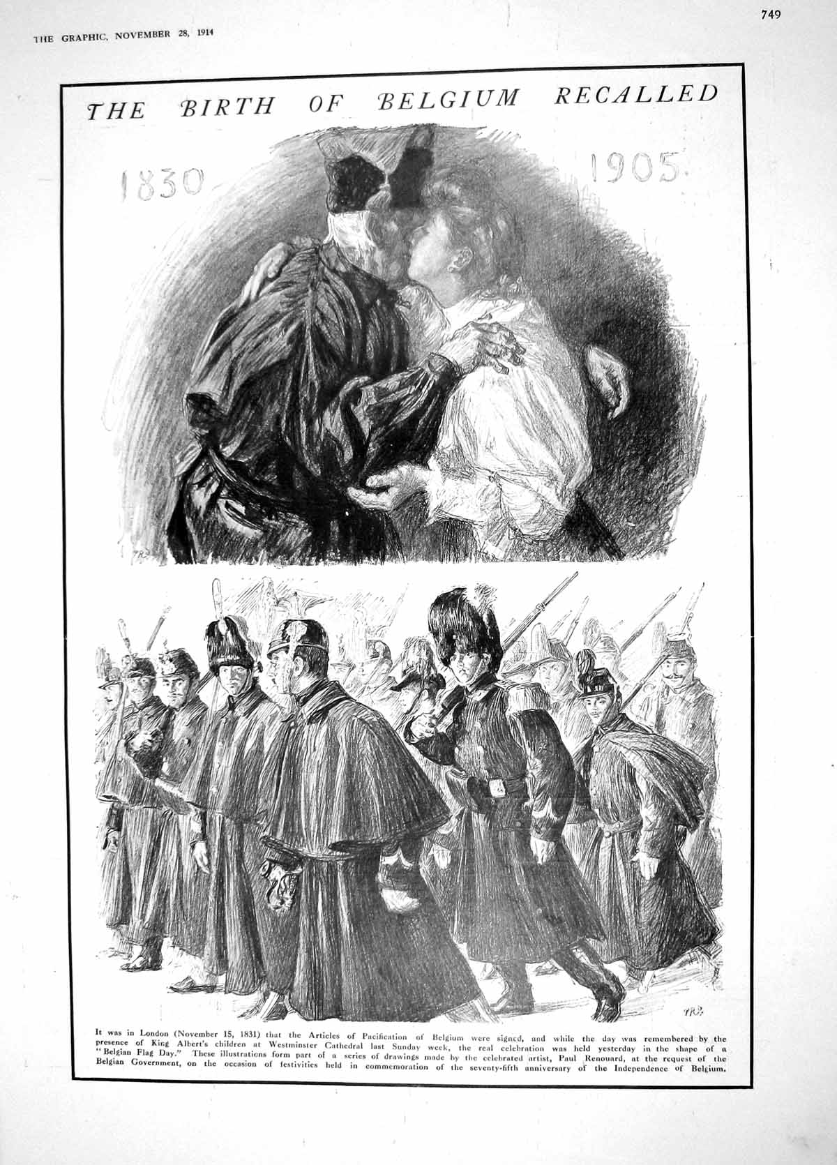 Original Old Antique Print 1914 Belgium Flag Day Siers War Kingston Musgrave