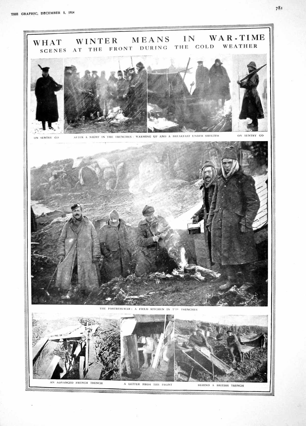 Original Old Antique Print 1914 Field Kitchen Trenches War Siers Geneva Musee