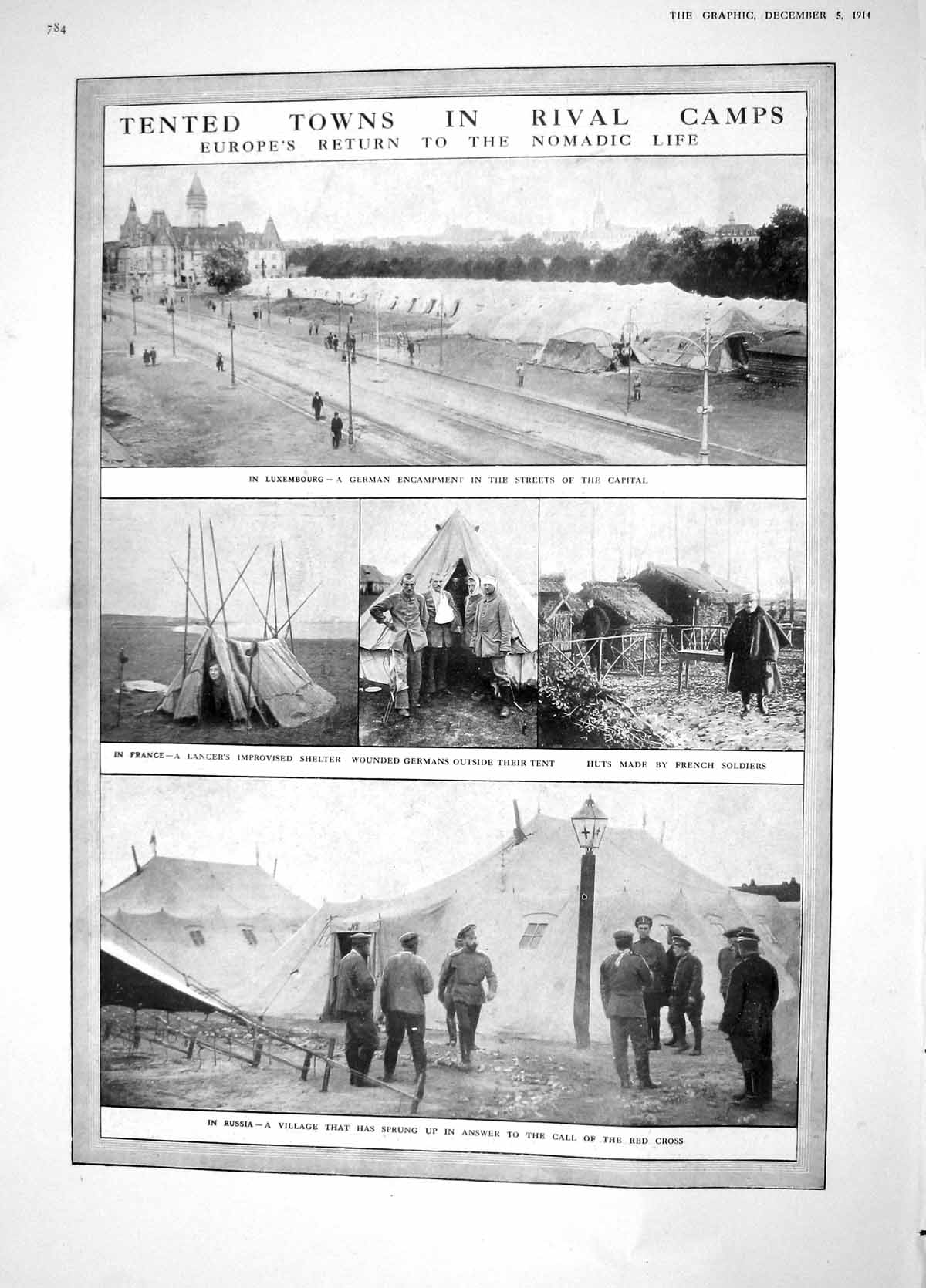Original Old Antique Print 1914 Luxembourg Siers War Camp Red Cross P 20th
