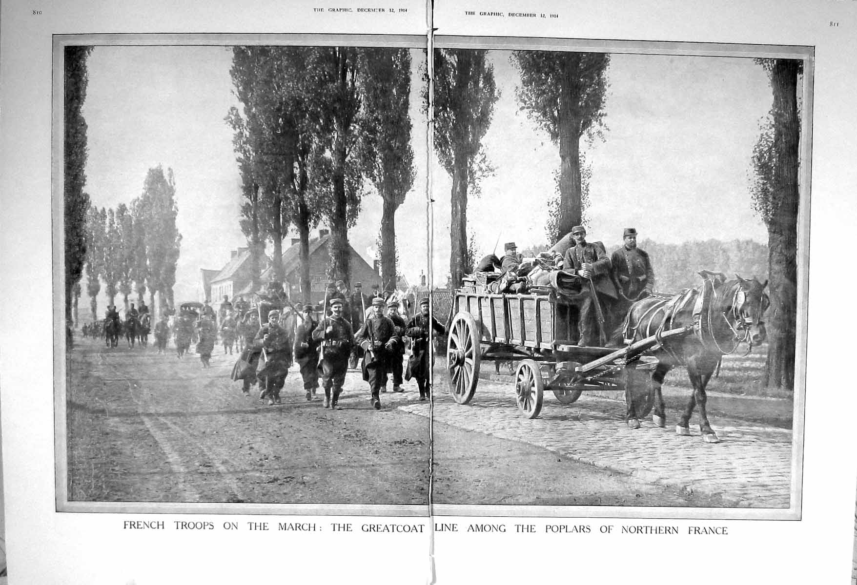 Original Old Antique Print 1914 French Siers War Greatcoat Line France Horse