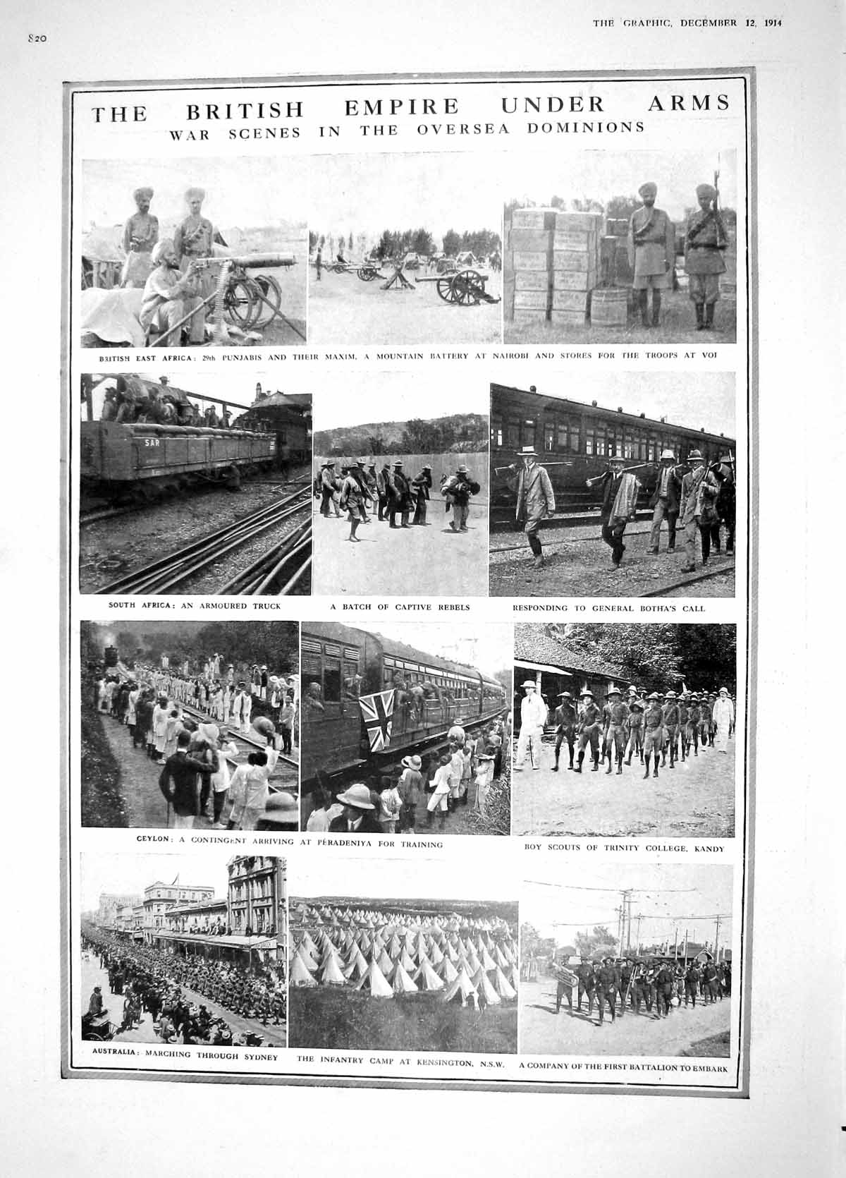 Original Old Antique Print 1914 War British Africa Nairobi Kandy Fuller Harman