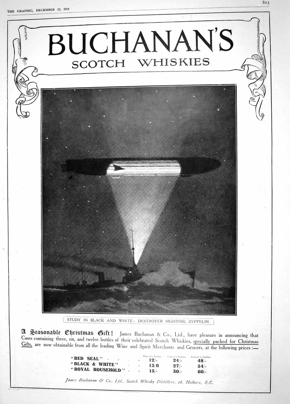 Original Old Antique Print 1914 Buchanan'S Scotch Whisky Harry Tate Tooting Bec