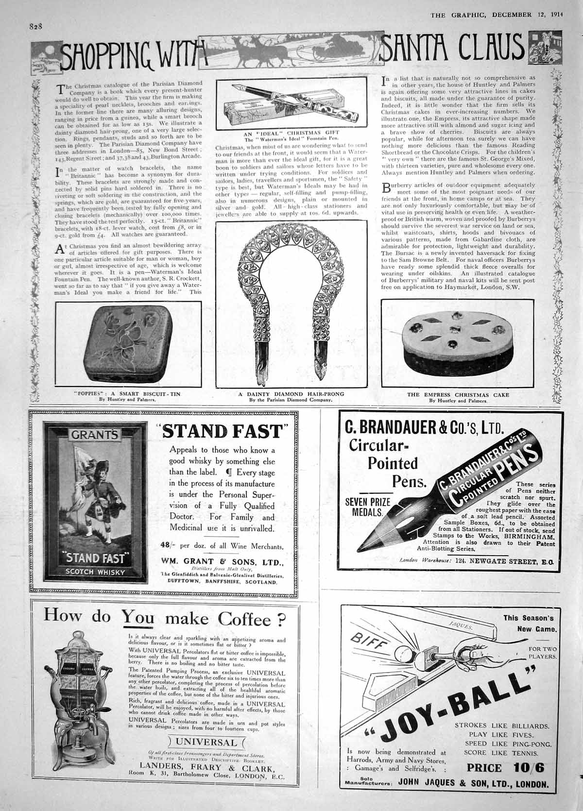 Old Antique Print 1914 Diamond Hair-Prong Christmas Cake Brandauer Pens 20th