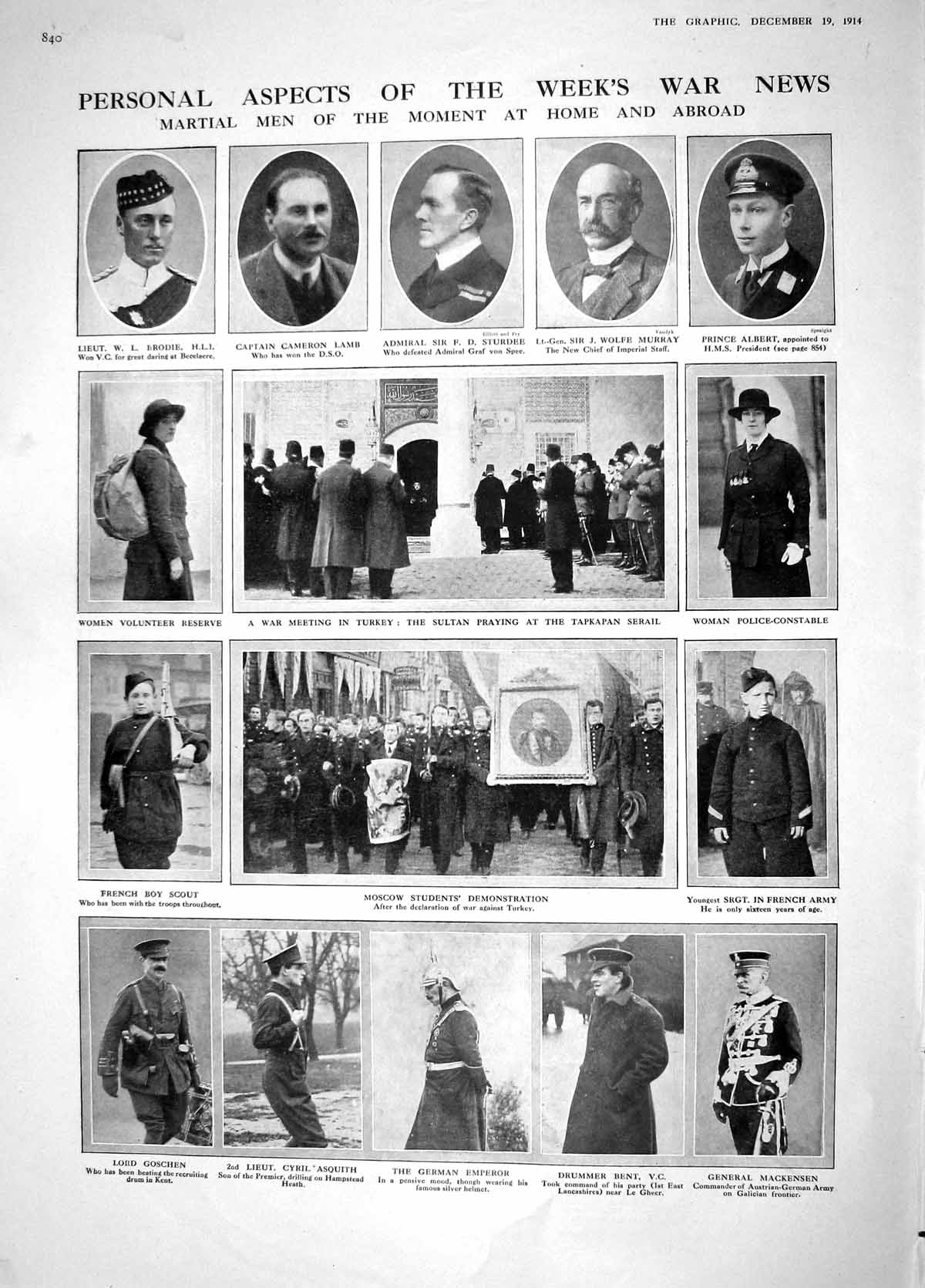 Original Old Antique Print 1914 Brodie Lamb War Moscow Asquith Eden Mesopotamia